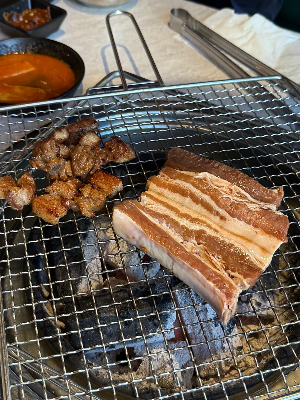 Pork ribs cooking on the grill