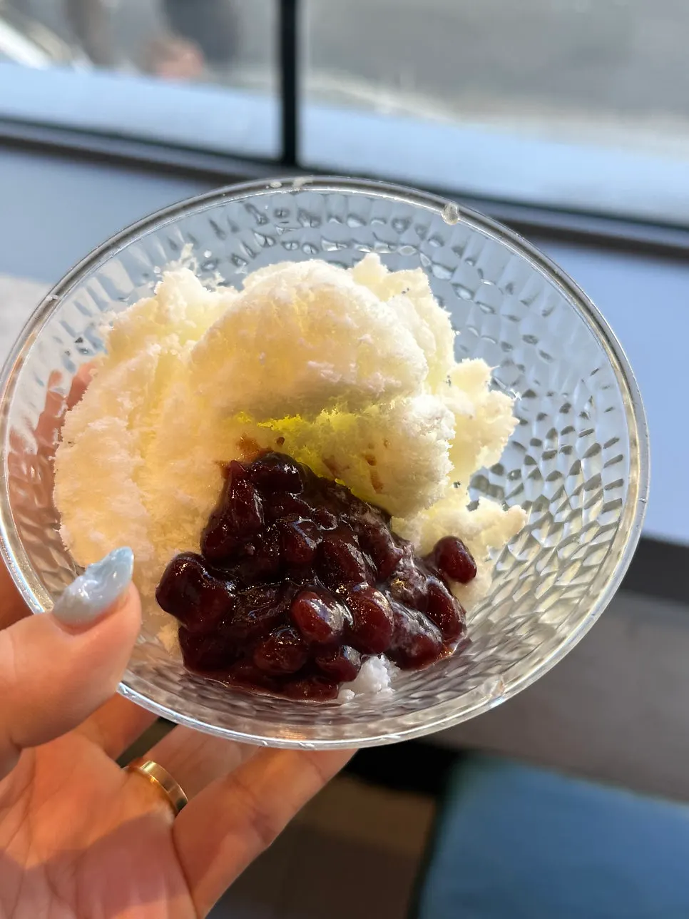 Milk snow bingsu topped with red beans