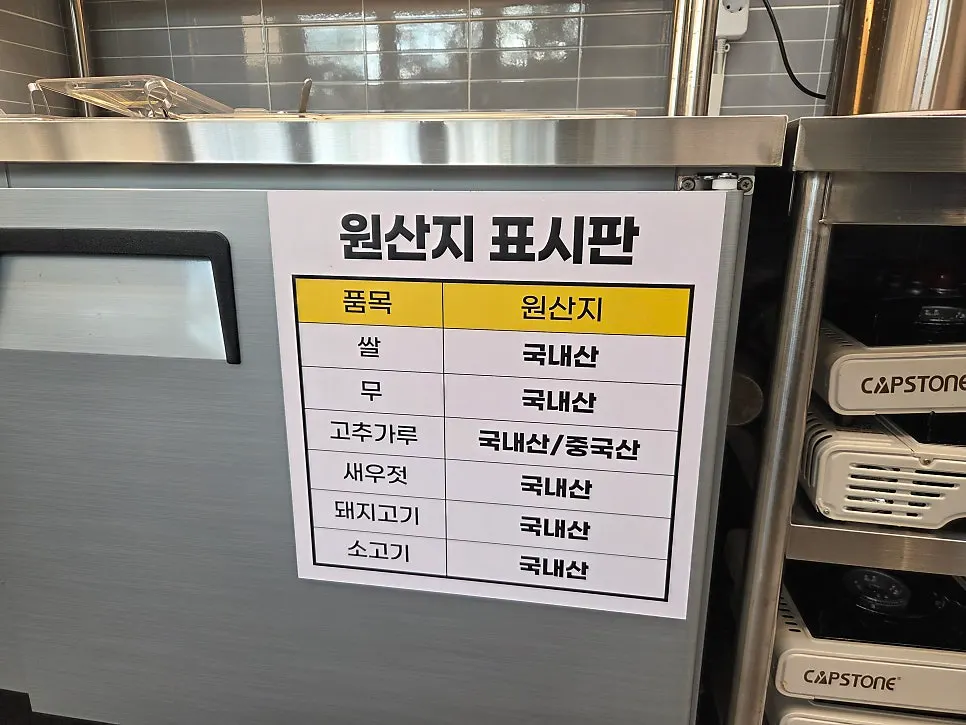 Country-of-origin sign posted in the restaurant