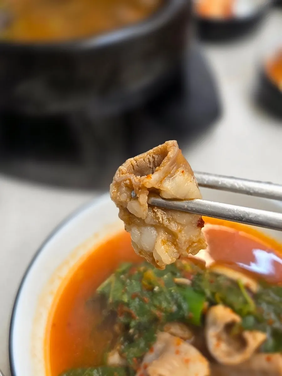 Hot pot with tripe and vegetables