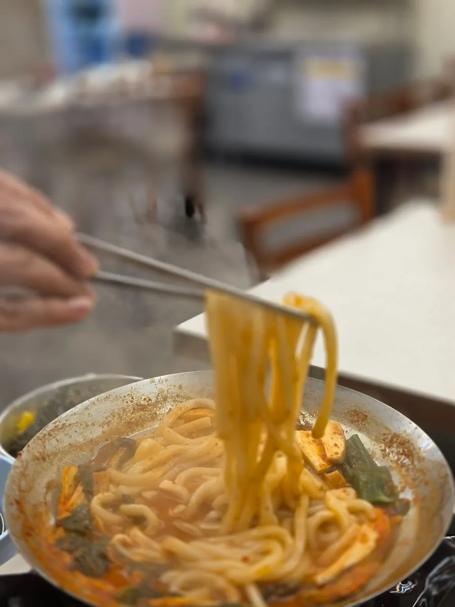 Udon noodles soaked in hot-pot broth