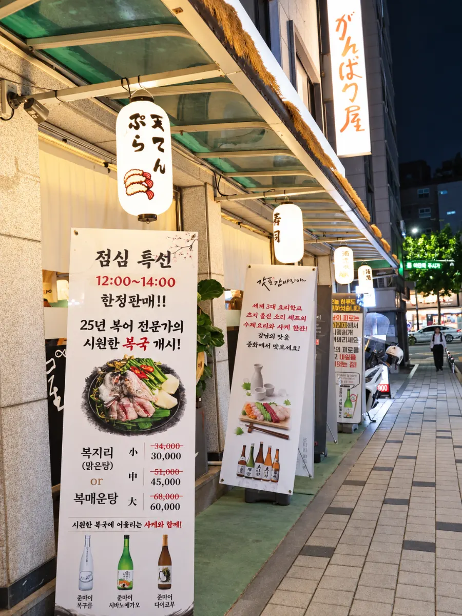 Gappo Ganbariya's signboard lit up at night