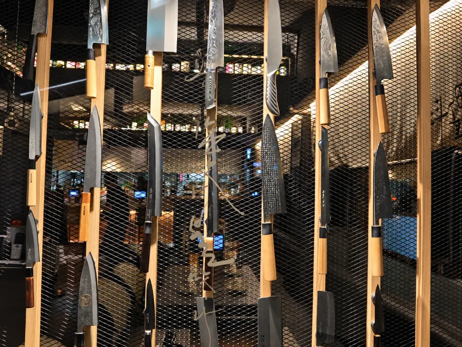 Japanese sake bottles and decorations displayed in the store