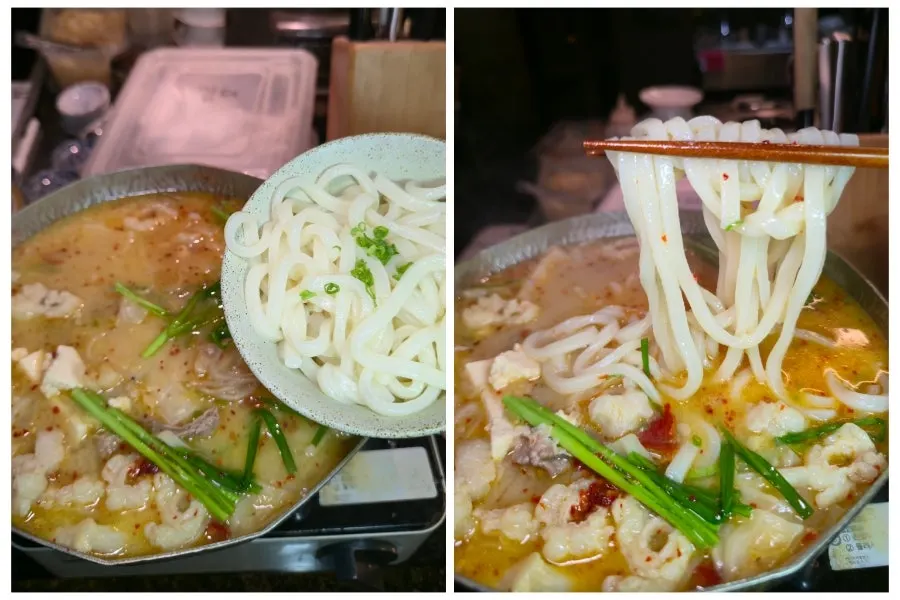 Korean beef motsunabe with added udon noodles