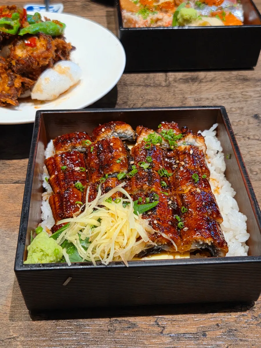 Unagi-don topped with rolled egg and eel