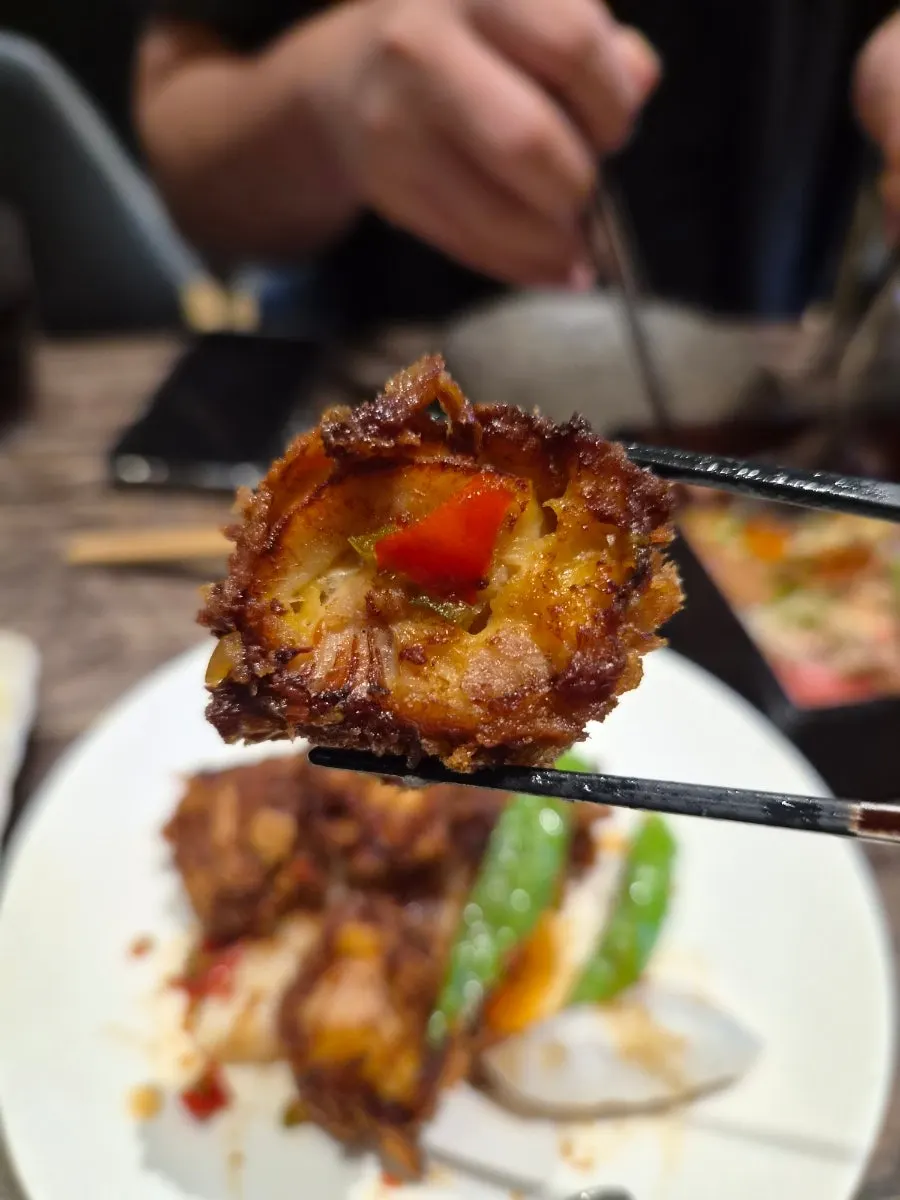 Close-up of the spicy pepper karaage