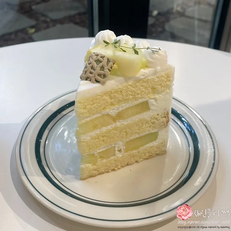 Cross-section of cake with milk cream and melon