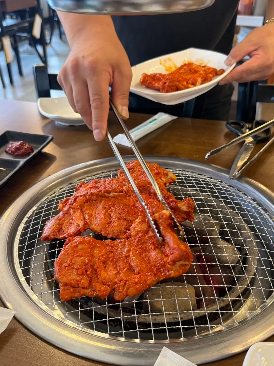 Ordered seasoned dakgalbi, cheese fondue, and buckwheat makguksu