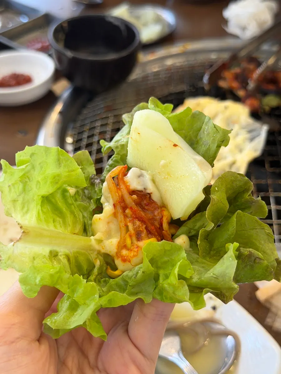 Savory cheese fondue and dakgalbi combination