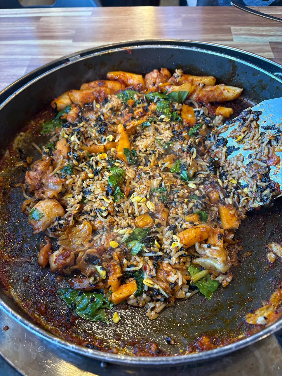 The dakgalbi pan nearly emptied