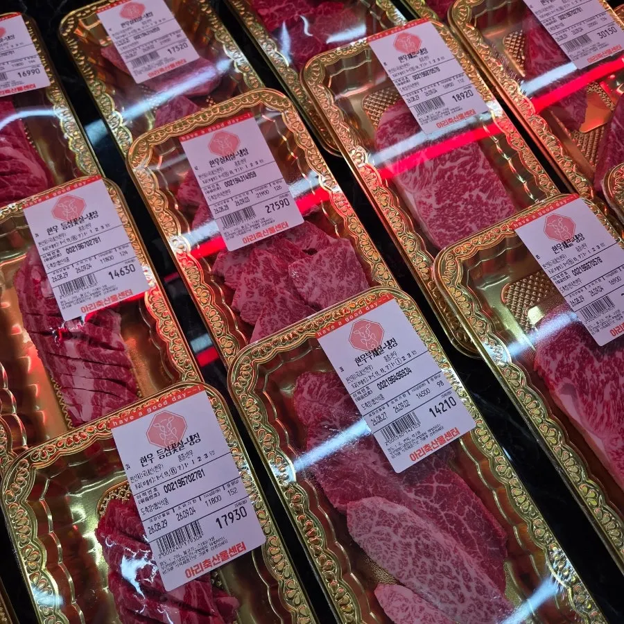 Meat portioned and packaged by cut on display