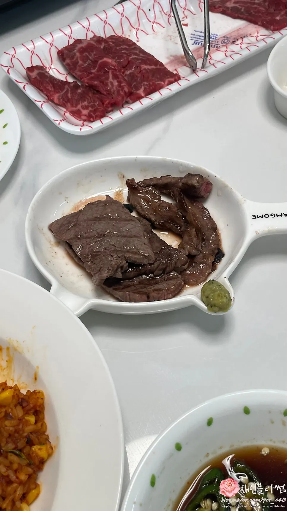 Wagyu skirt steak served with wasabi