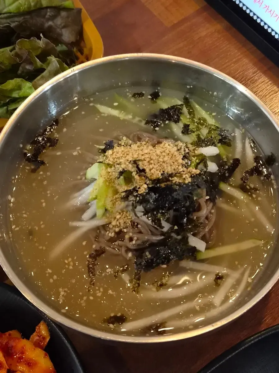 Bowl of cold mul-makguksu with chilled broth