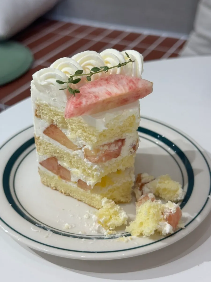 A slice of peach cake at Cafe Imchori