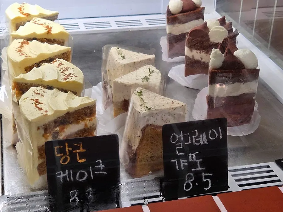 Slice cakes and financiers on display
