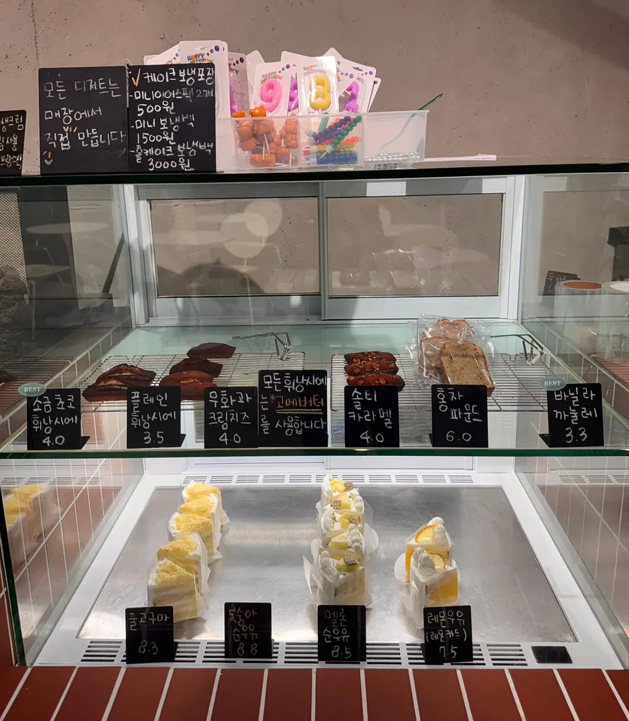 Cake display case at Cafe Imchori's counter