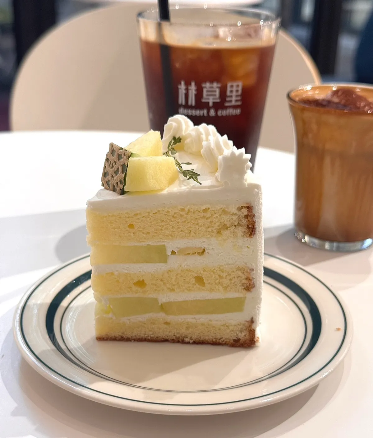 A slice of melon pure milk cake at Cafe Imchori