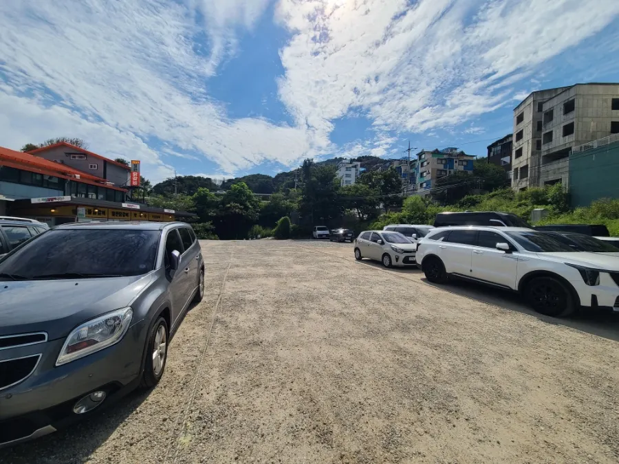 Cars parked in the spacious parking lot