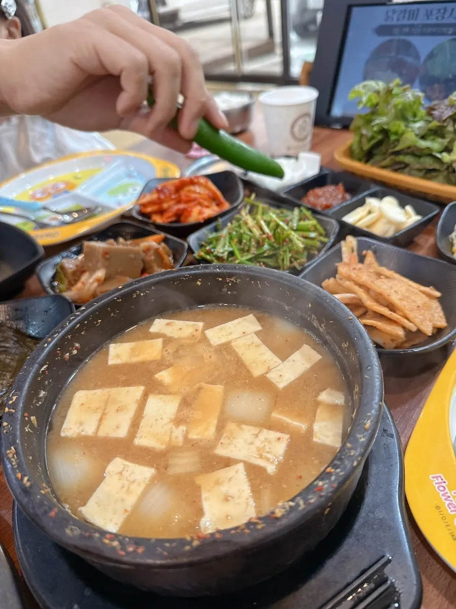 Doenjang jjigae with large tofu chunks