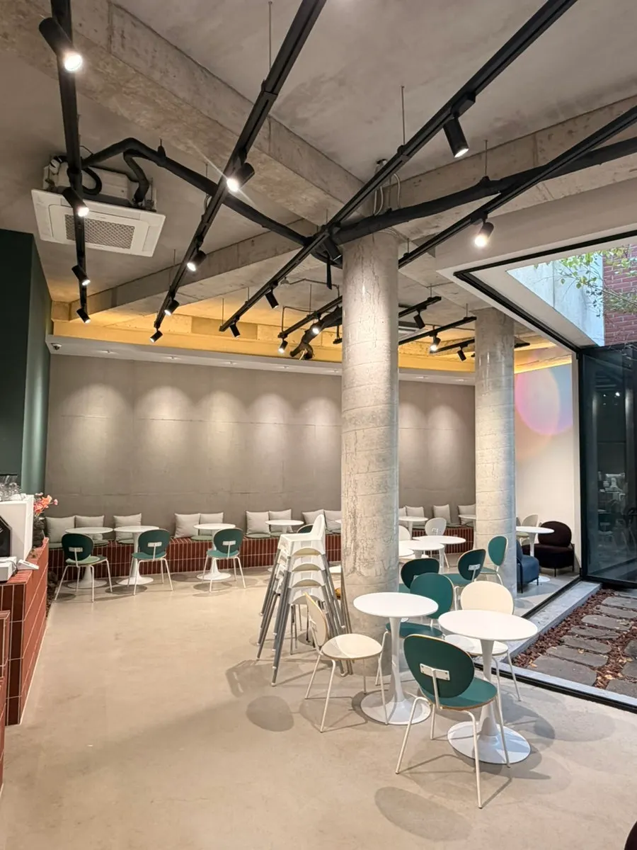 Open-air courtyard seating with no roof