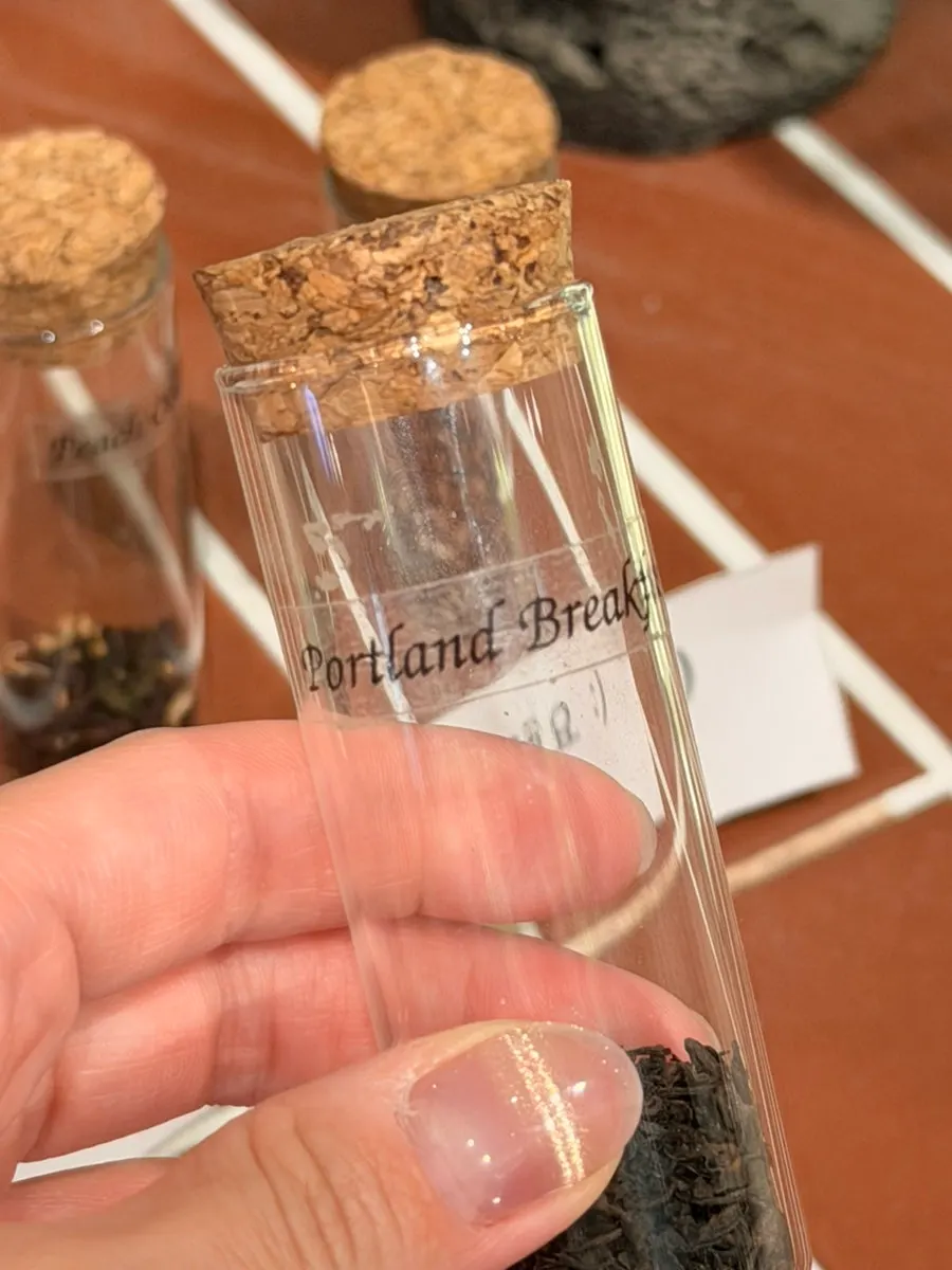 Tea leaves displayed for smelling
