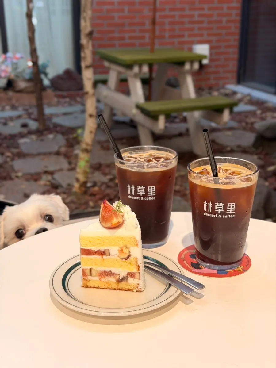 Slice of milk cake topped with fig