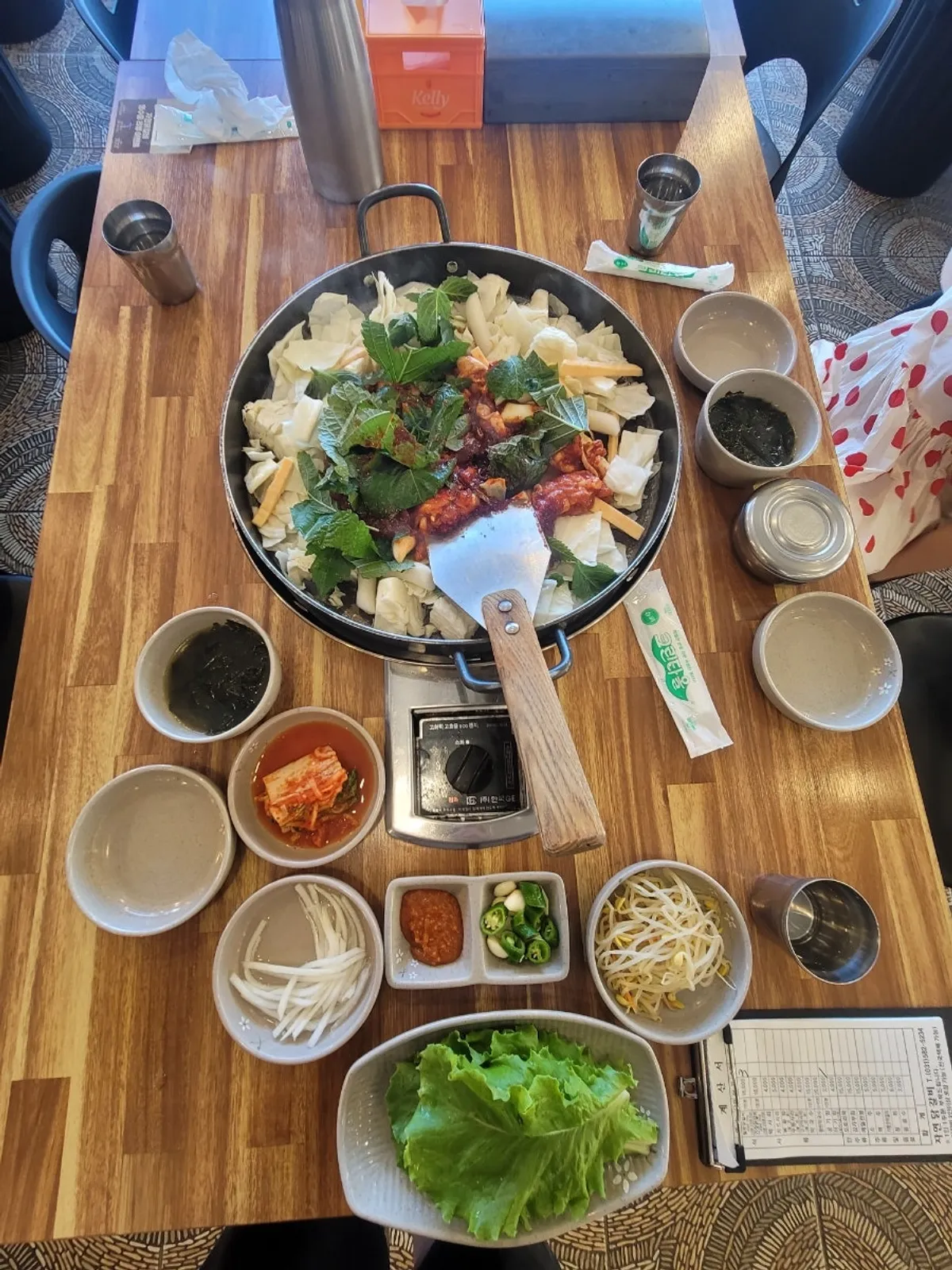 Two servings of hot-plate dakgalbi on the plate