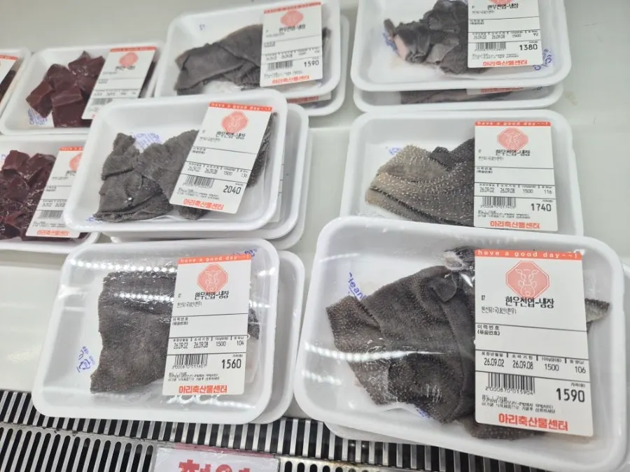 Display of steak-cut meat