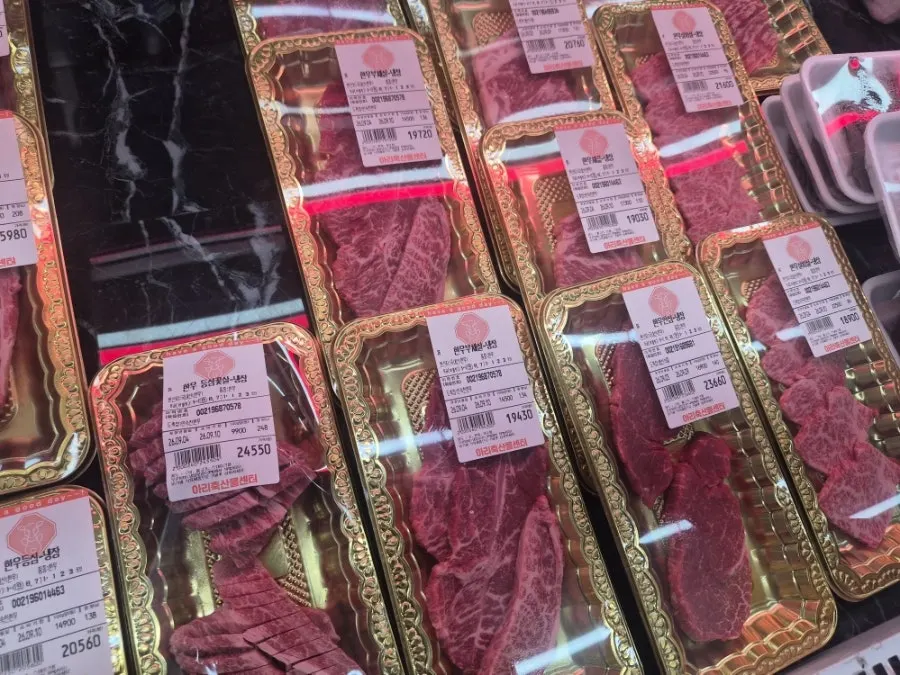 Meat display corner inside the shop