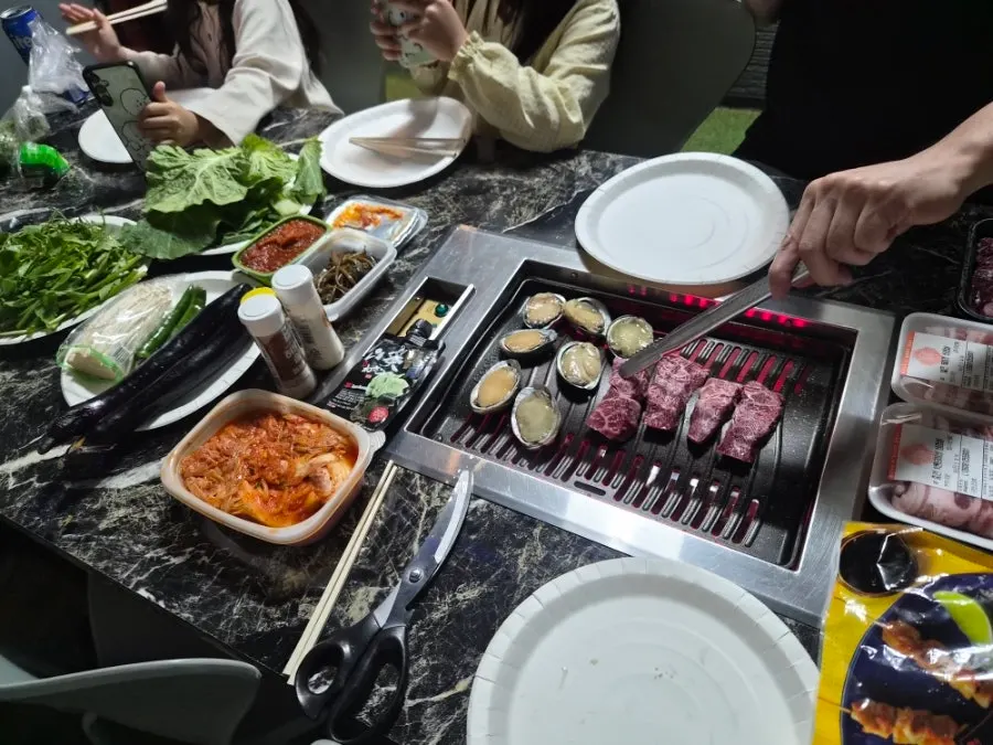 Preparing charcoal barbecue at a Gapyeong pension