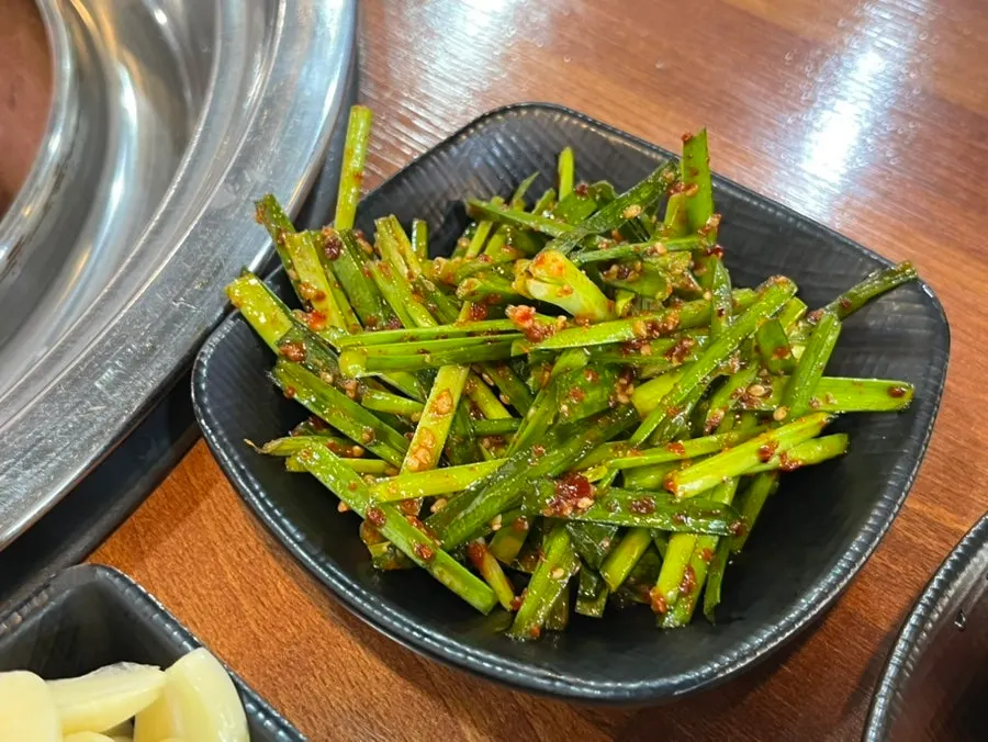 Plate of chive salad side dish
