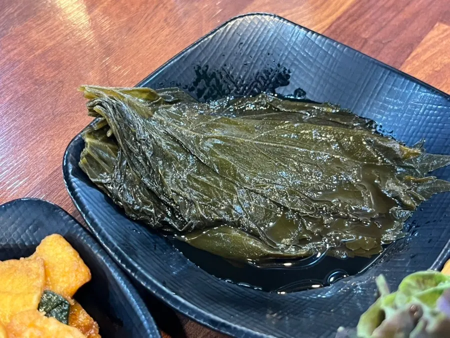 Plate of pickled perilla leaves side dish