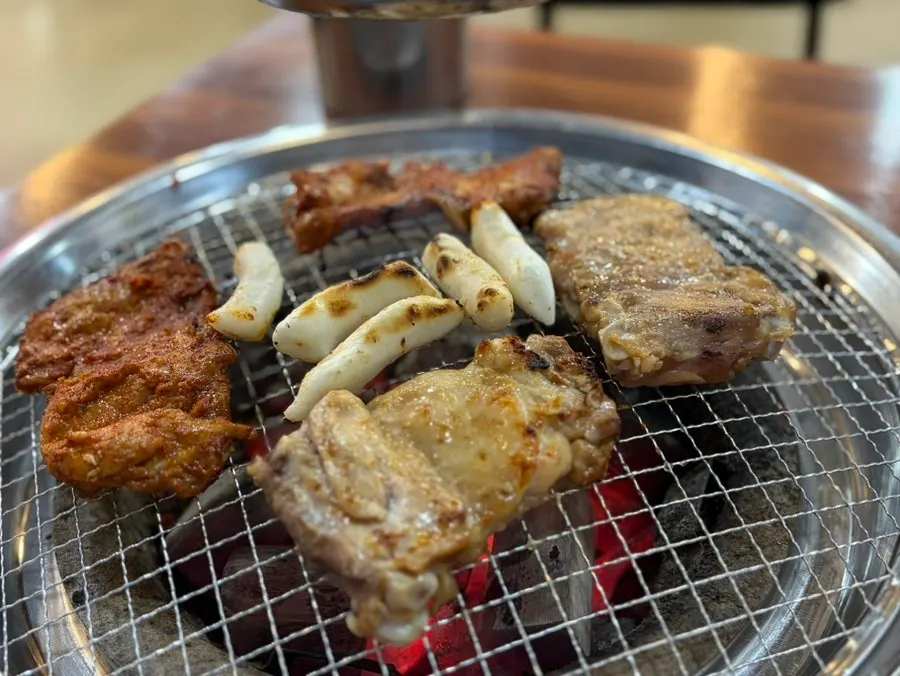 Close-up of the banchan plates