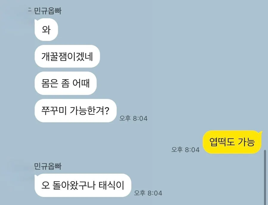 KakaoTalk chat screen with siblings talking about the jjukkumi restaurant