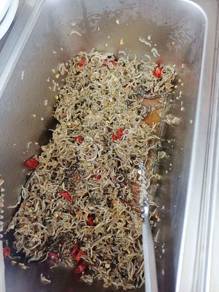 Spicy stir-fried tiny anchovies at the self-serve bar