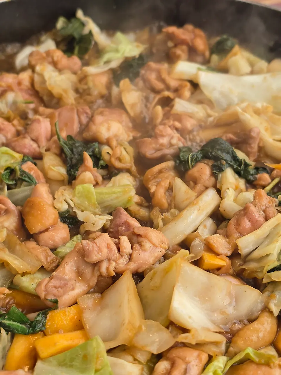 Close-up of soy sauce dakgalbi soaked in seasoning