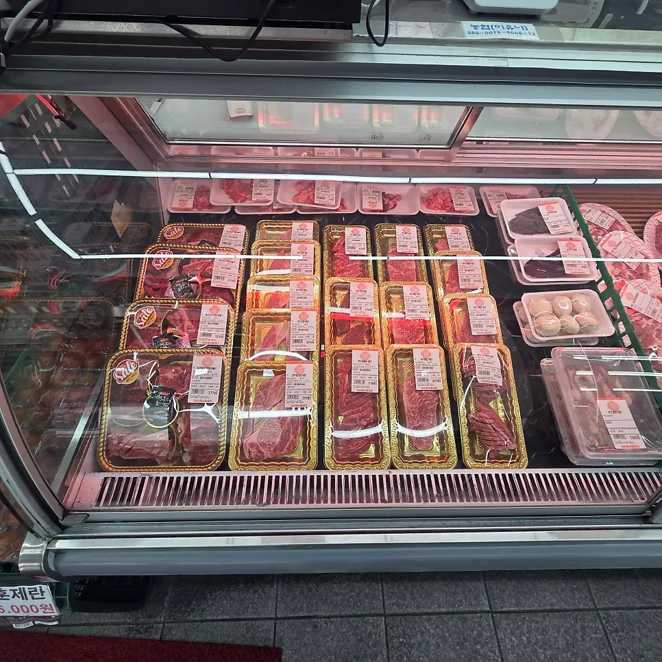 Korean beef including flower ribeye and salchisal