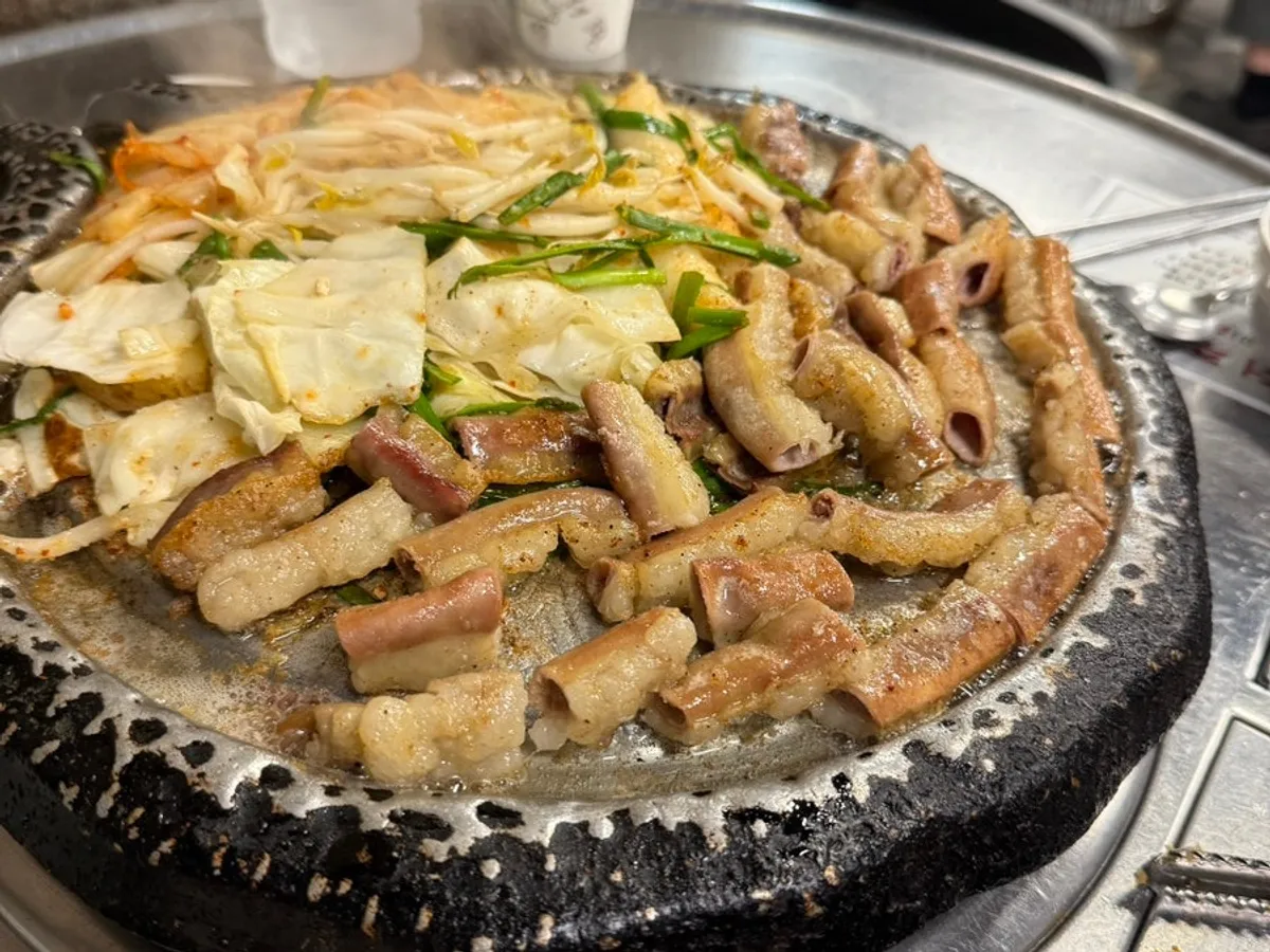 Golden-brown grilled beef gopchang