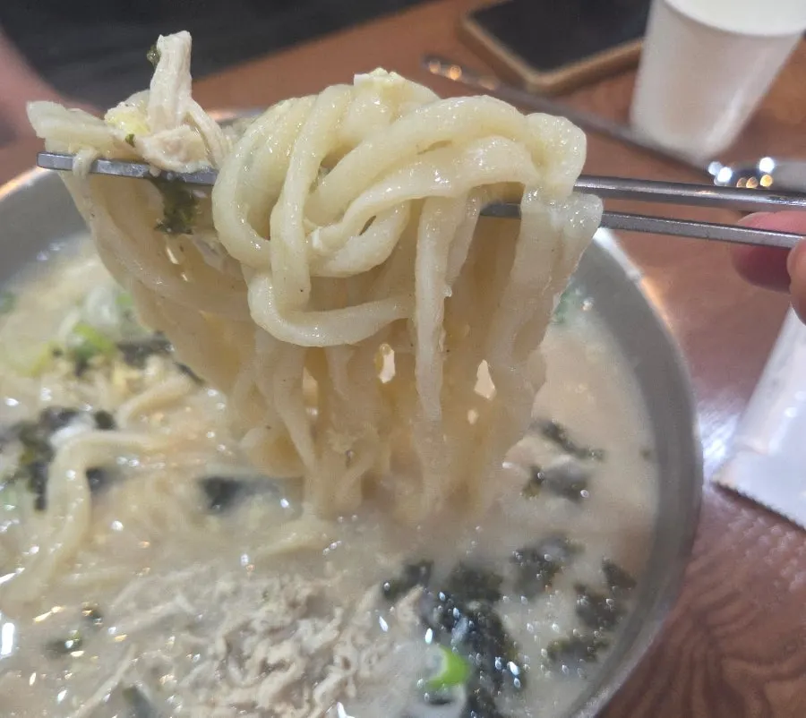 면과 닭고기가 든 한양닭칼국수 한 그릇