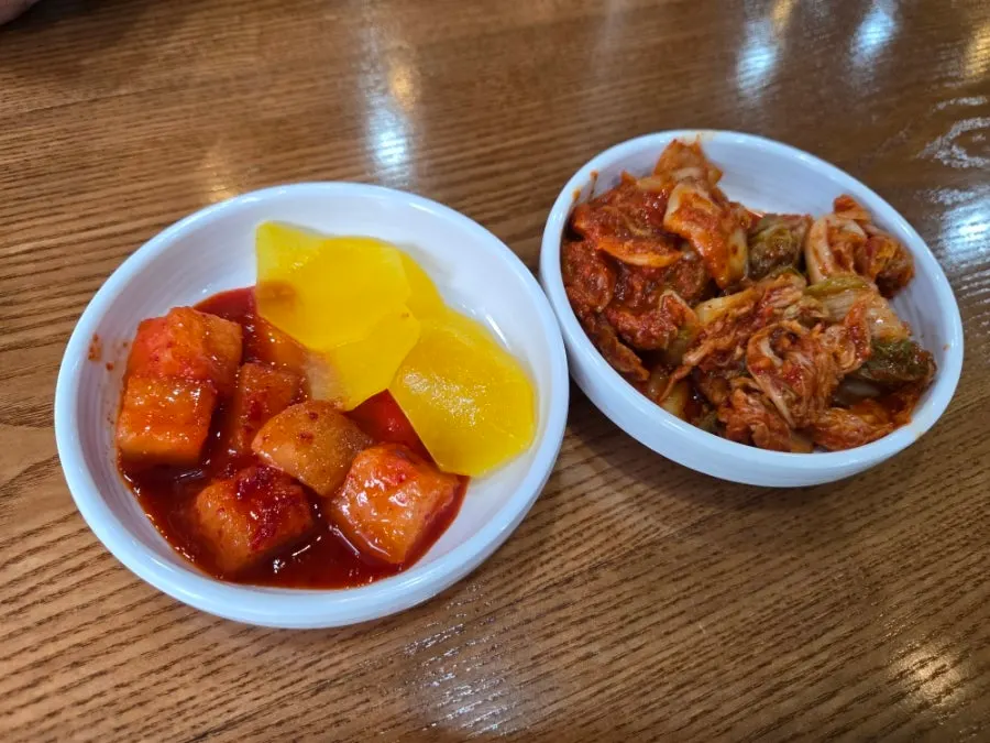 Mild and spicy kimchi at the self-bar