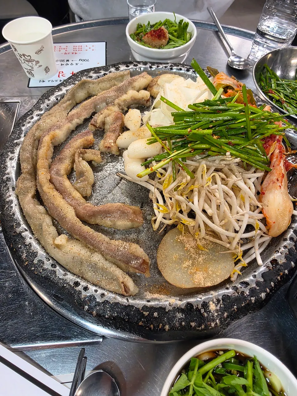Beef gopchang cooking while the timer runs
