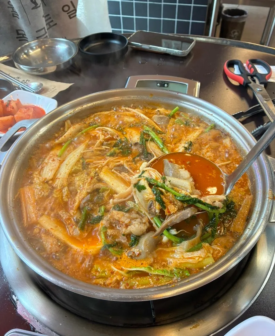 Gopchang hot pot with clean-tasting broth