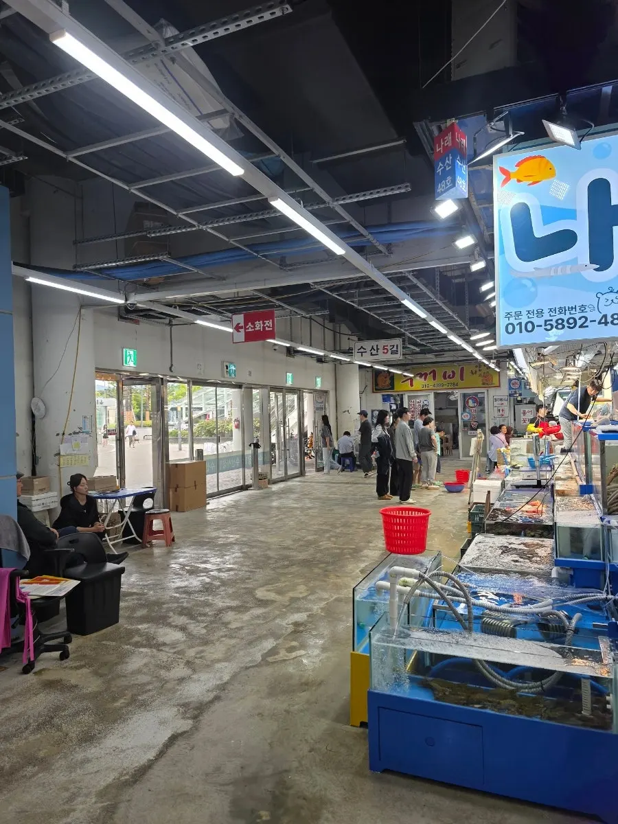 Interior of Narae Susan with seafood on display