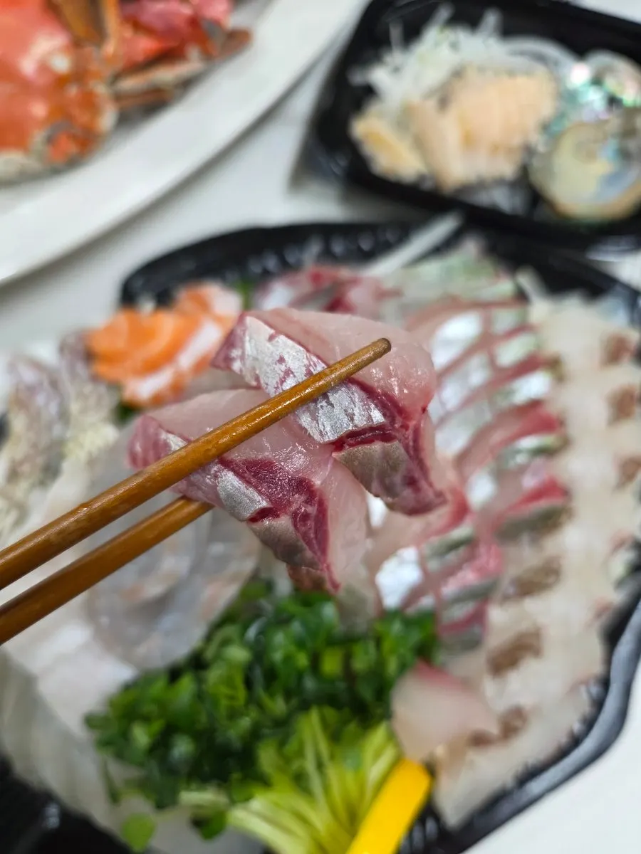 Close-up of thick-cut sashimi