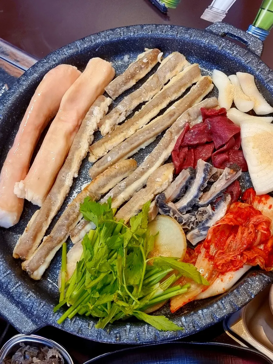 Plate of ordered beef gopchang and daechang