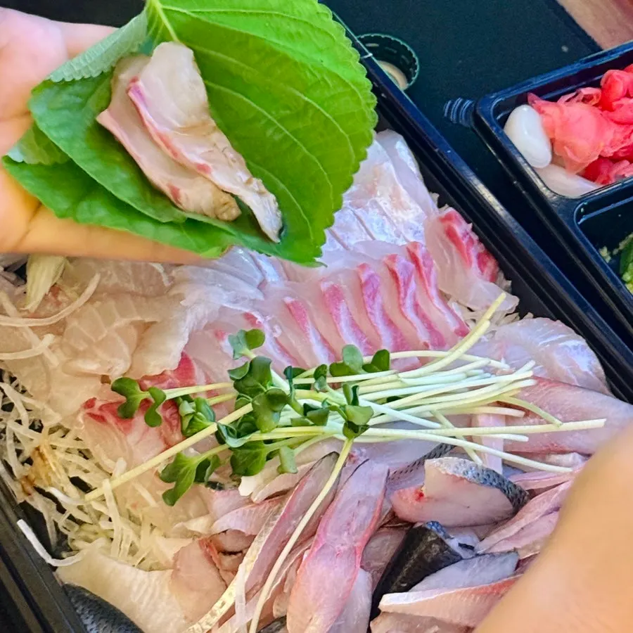 A chunky piece of flounder sashimi
