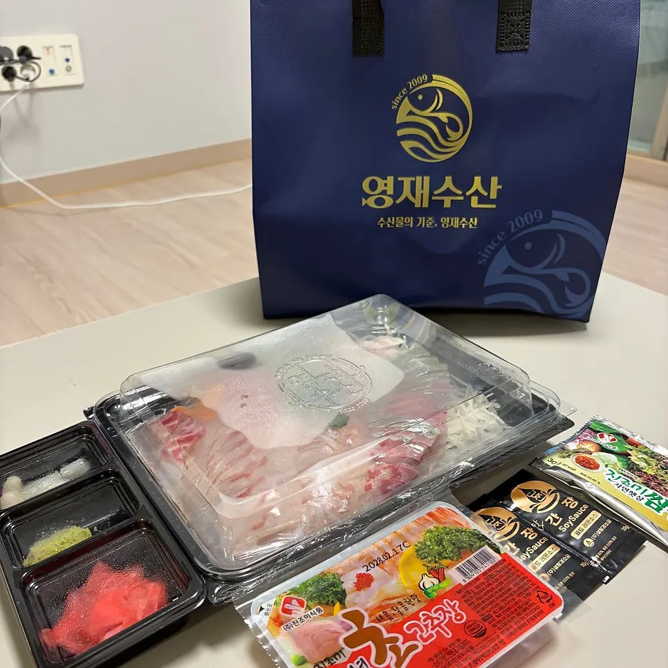 Sashimi and drinks set up at home
