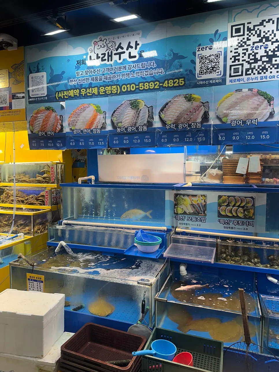 Tank holding olive flounder and rockfish