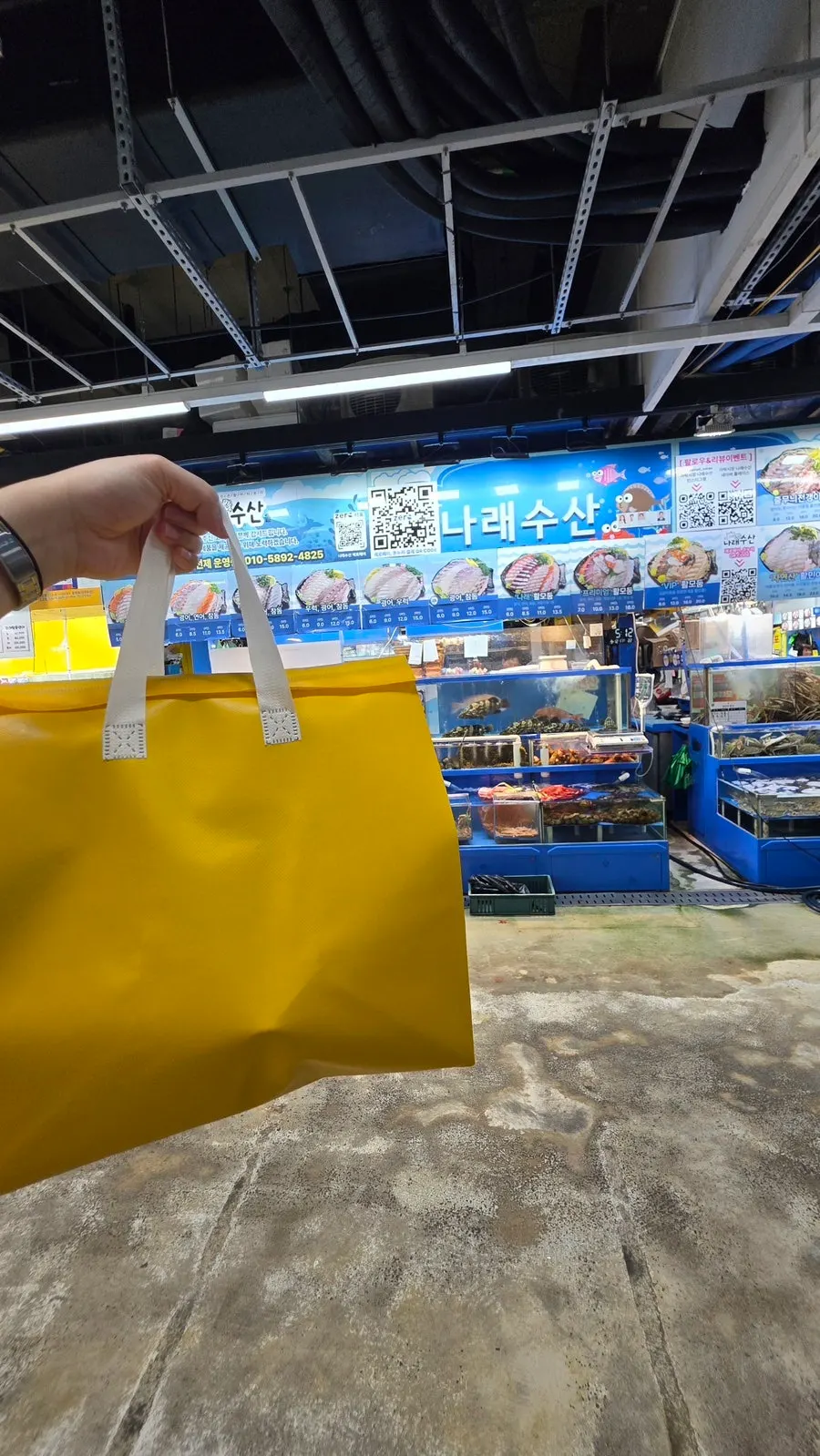 Sashimi packed in Narae Susan's yellow cooler bag