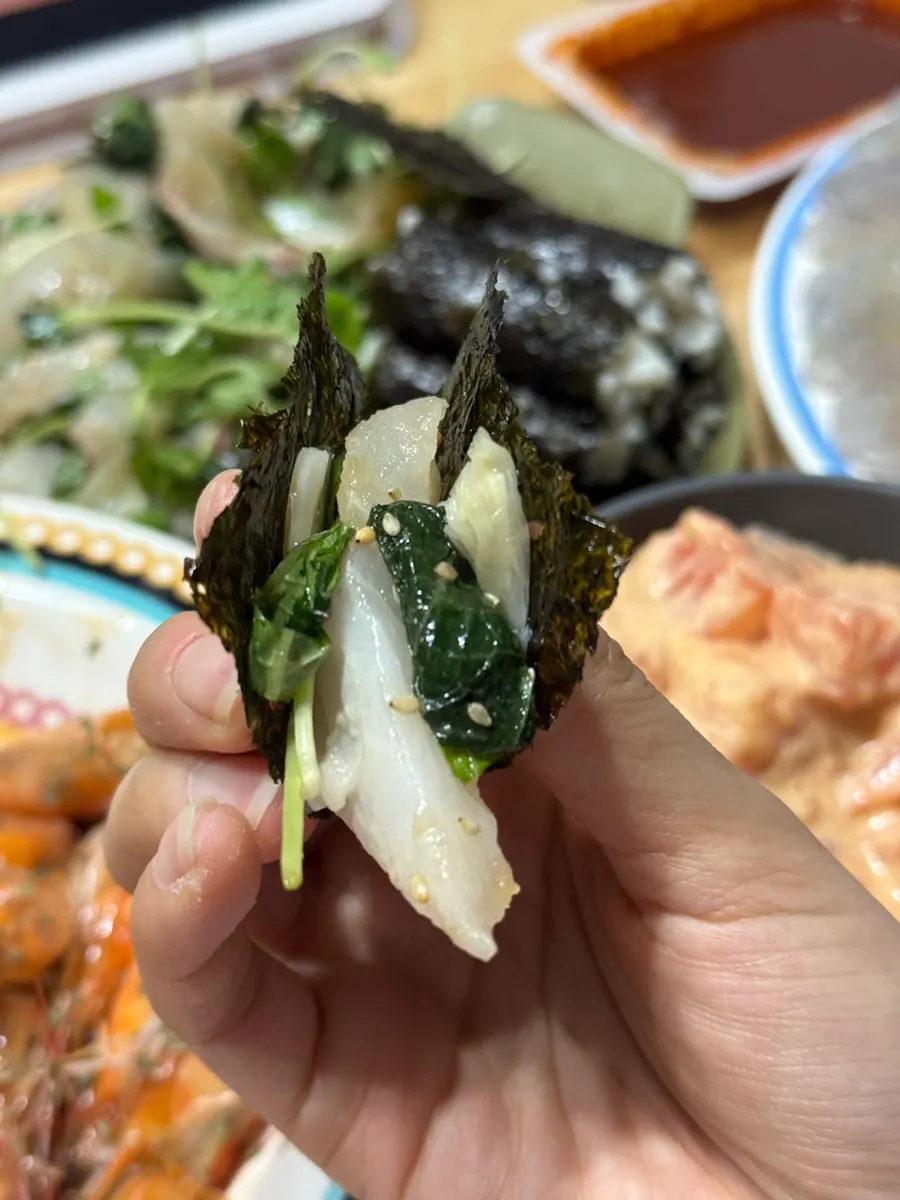 완성한 광어깻잎무침 광깻무